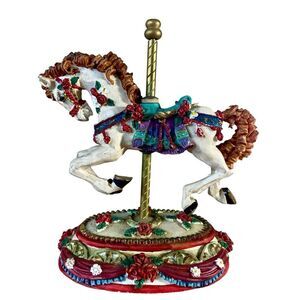 Vintage Mini Carousel Horse Porcelain Figurine Colorful Ornate Base Gift Idea